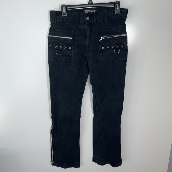 Darkrock Women’s Black‎ Gothic Punk Emo Pants Straps Baggy Pants Size 32 - Picture 2 of 8
